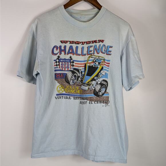 Vintage 1986 Drag Racing T-Shirt NO TAG MEASURES L Jolly Rancher Western Telfer - Picture 1 of 9